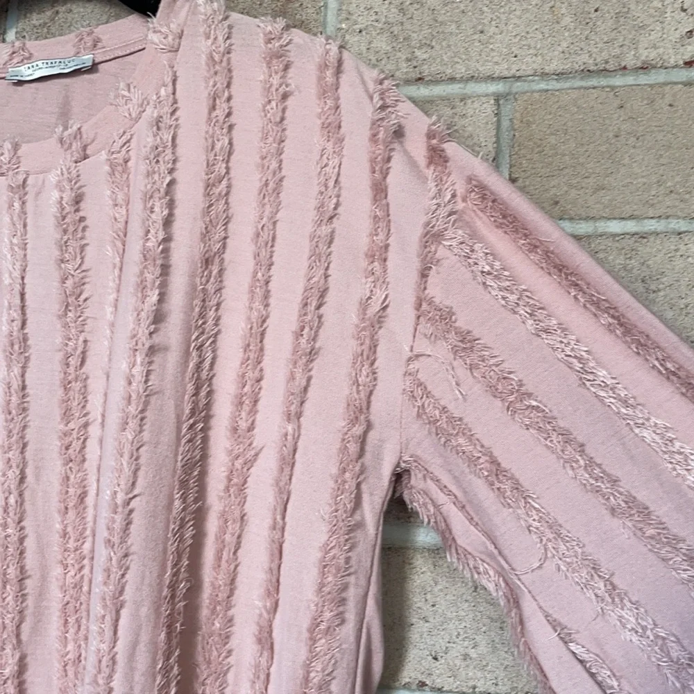Zara Faux Fur Striped Bell Sleeve Top